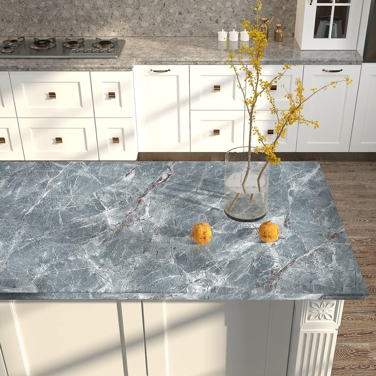 ORON High Glossy Marble Kitchen Wall paper Peel And Stick Self Adhesive 3D Marble Wallpaper Rolls For Wall decor