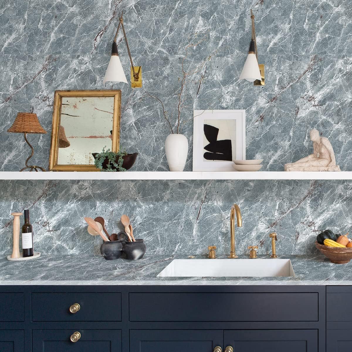 ORON High Glossy Marble Kitchen Wall paper Peel And Stick Self Adhesive 3D Marble Wallpaper Rolls For Wall decor