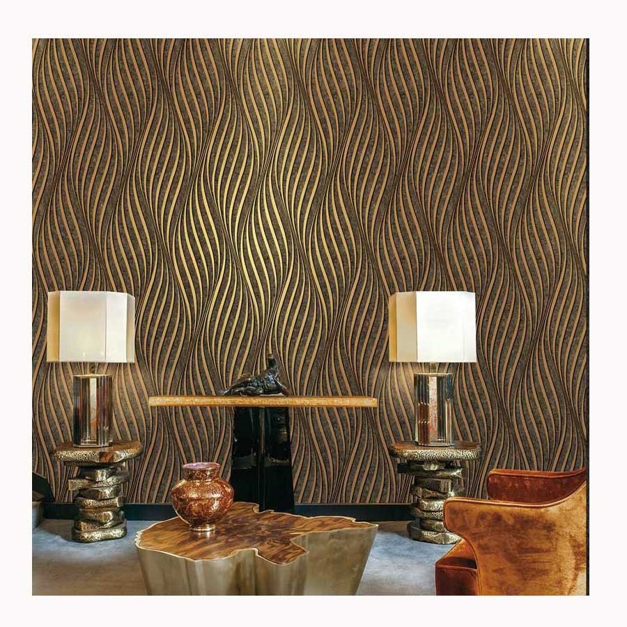 2023 New Living Room Vinyl Wallpaper Home Decoration 3D Glod and Black Wave Stripe Wall Paper