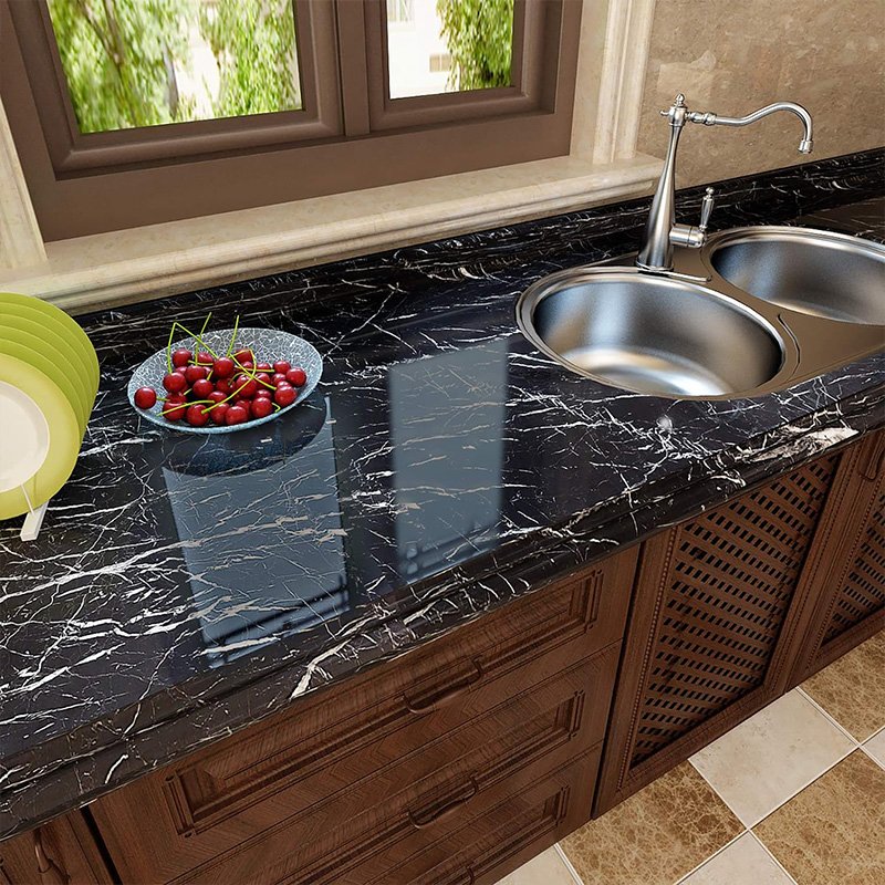 Removable wall decor black marble stickers self-adhesive waterproof pvc 3d wallpaper roll peel and stick for kitchen bathroom