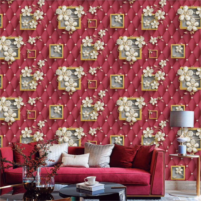 Classical style floral 3D mural high quality pvc vinyl wall paper rolls