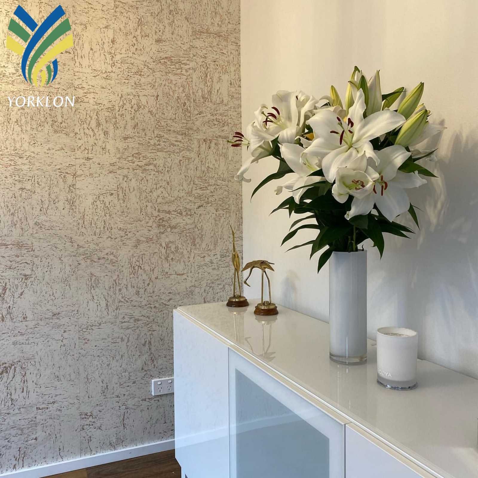 Custom 3D Waterproof Gold White Natural Wooden Texture Roll Wall Paper Forest Trees Metallic Cork Mural Wallpaper