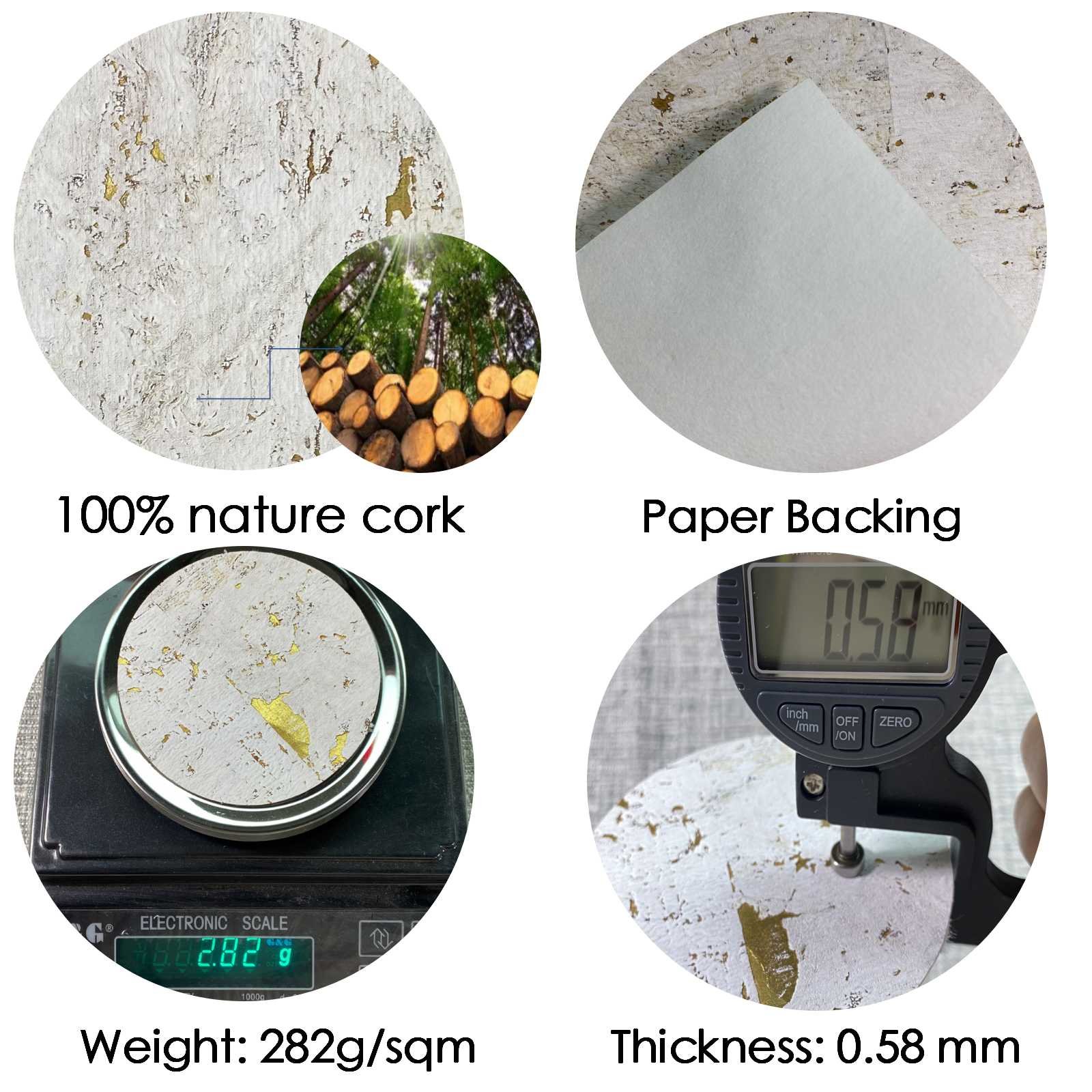 Custom 3D Waterproof Gold White Natural Wooden Texture Roll Wall Paper Forest Trees Metallic Cork Mural Wallpaper