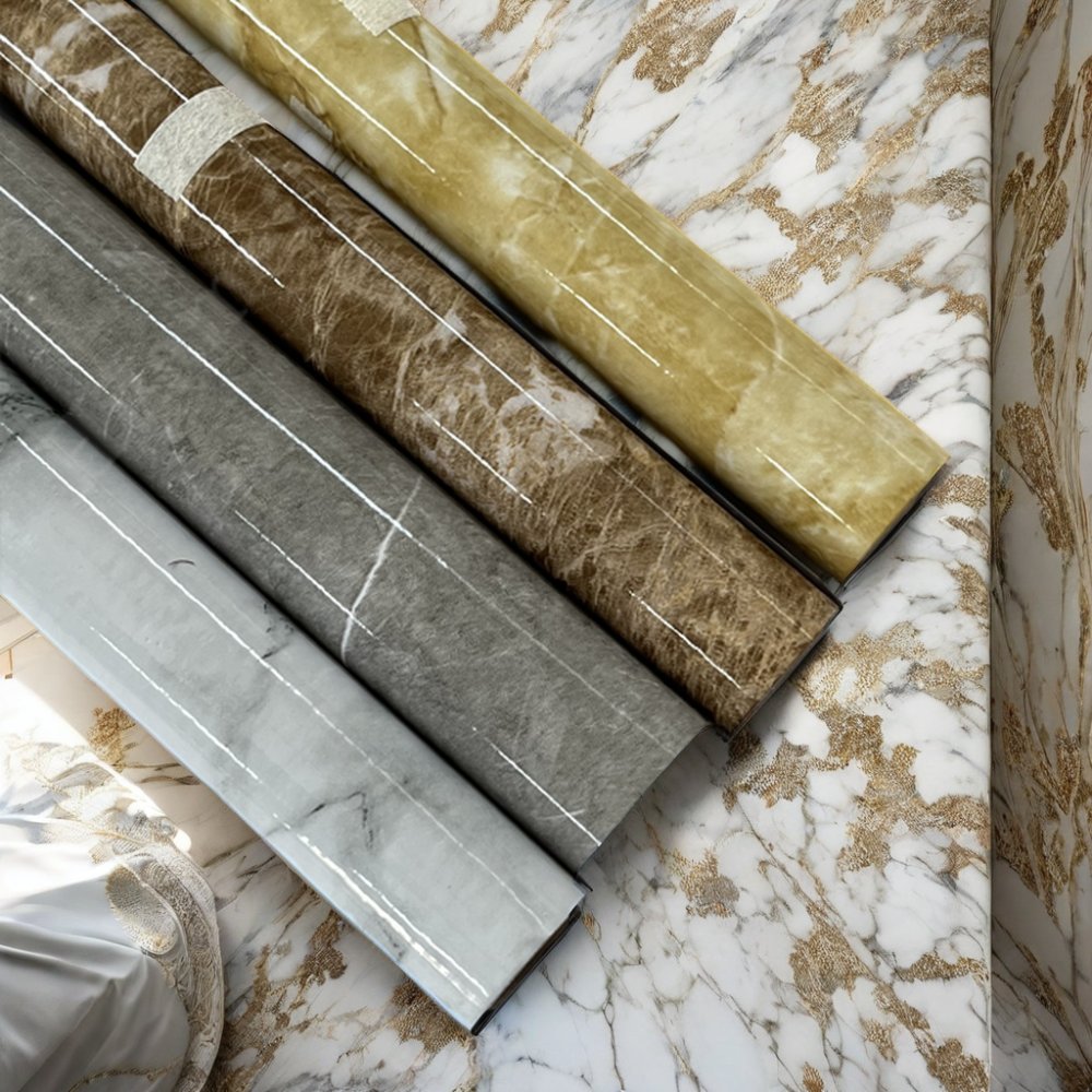Modern Marble Film Decorative Wallpaper rolls Self-Adhesive With Embossed Surface For Wall Furniture & Door Decoration