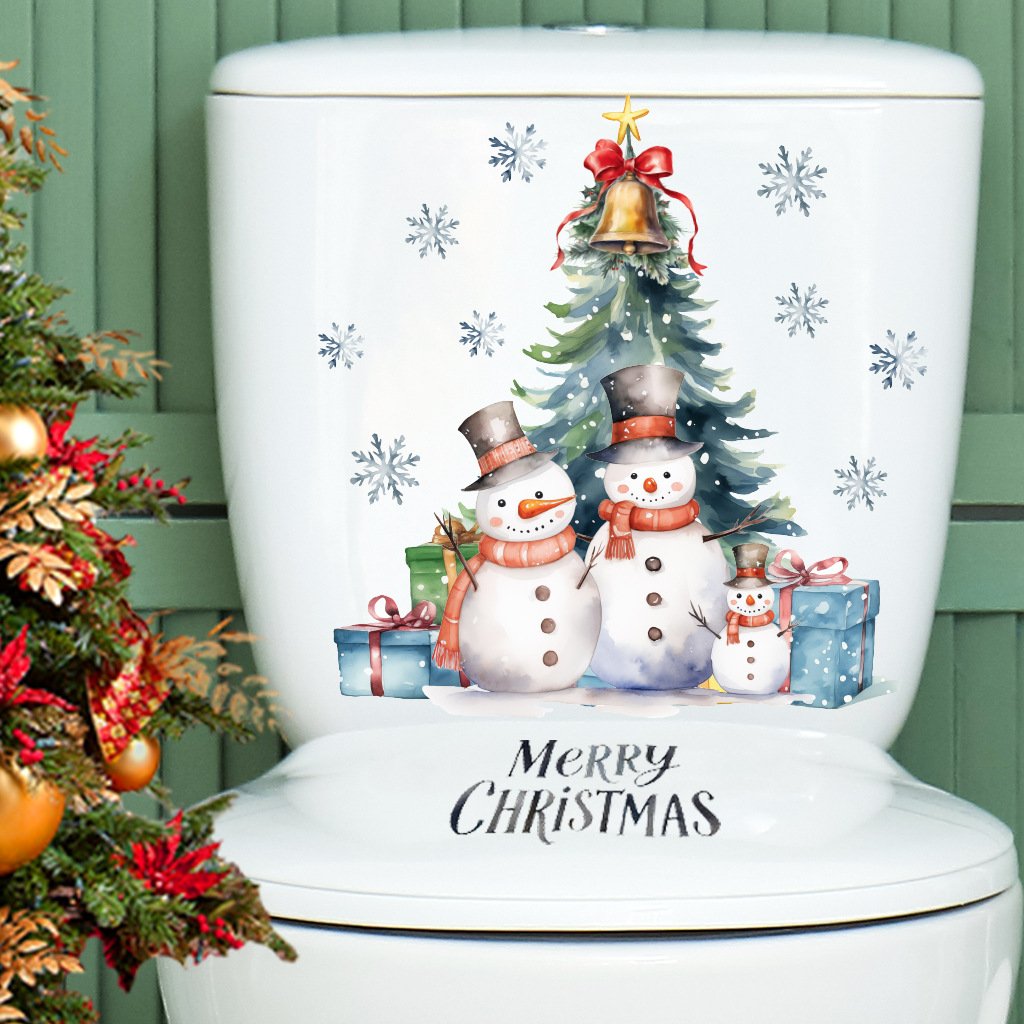 christmas toilet stickers supplies santa claus pvc Self-adhesive peel & stick waterproof bathroom wall stickers sales promotion