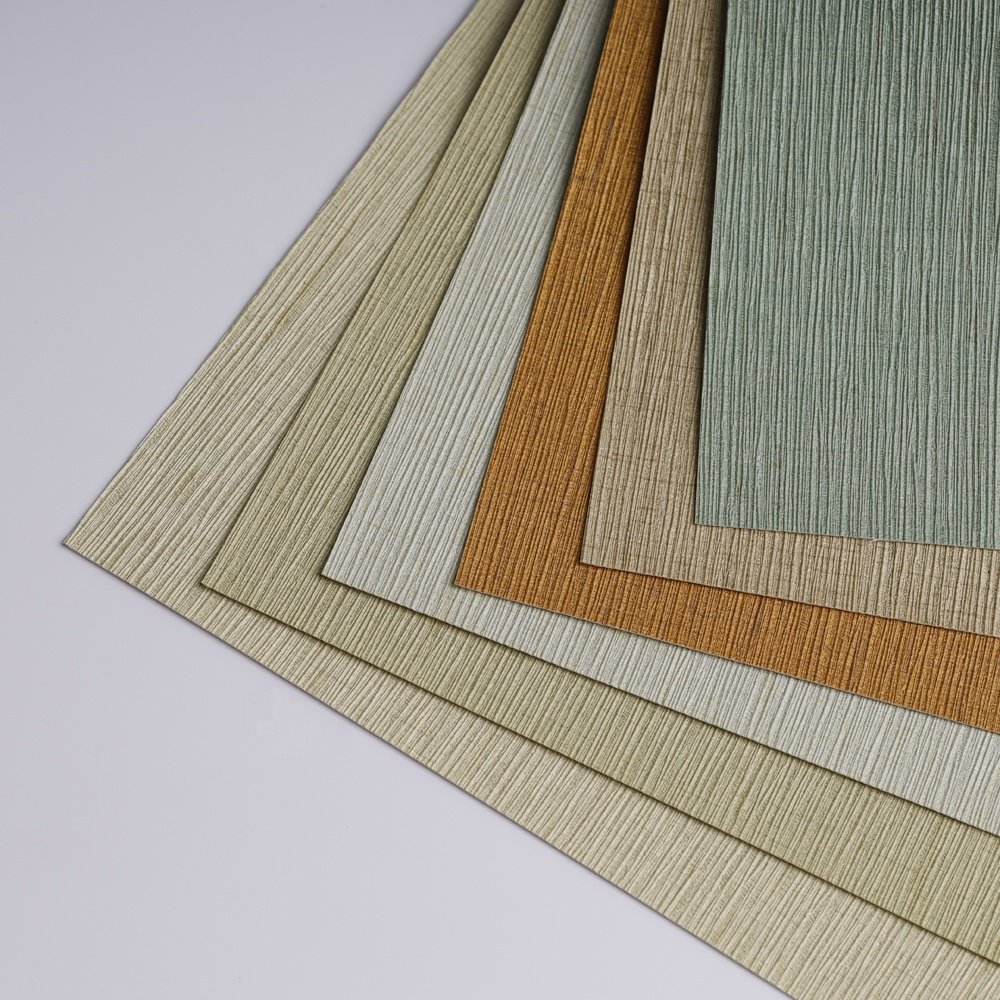 Modern Fireproof PVC Vinyl Geometric Wallpaper Solid Color Textured Wallcovering Fabric Backed Waterproof Heat Soundproof Hotels