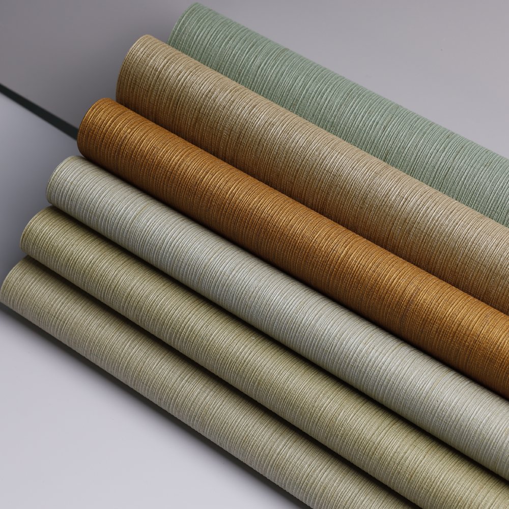 Modern Fireproof PVC Vinyl Geometric Wallpaper Solid Color Textured Wallcovering Fabric Backed Waterproof Heat Soundproof Hotels