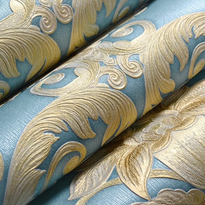 Made in China Hot sale deluxe European stereoscopic design Damascus large flower non-woven fabric self-gule wallpaper roll
