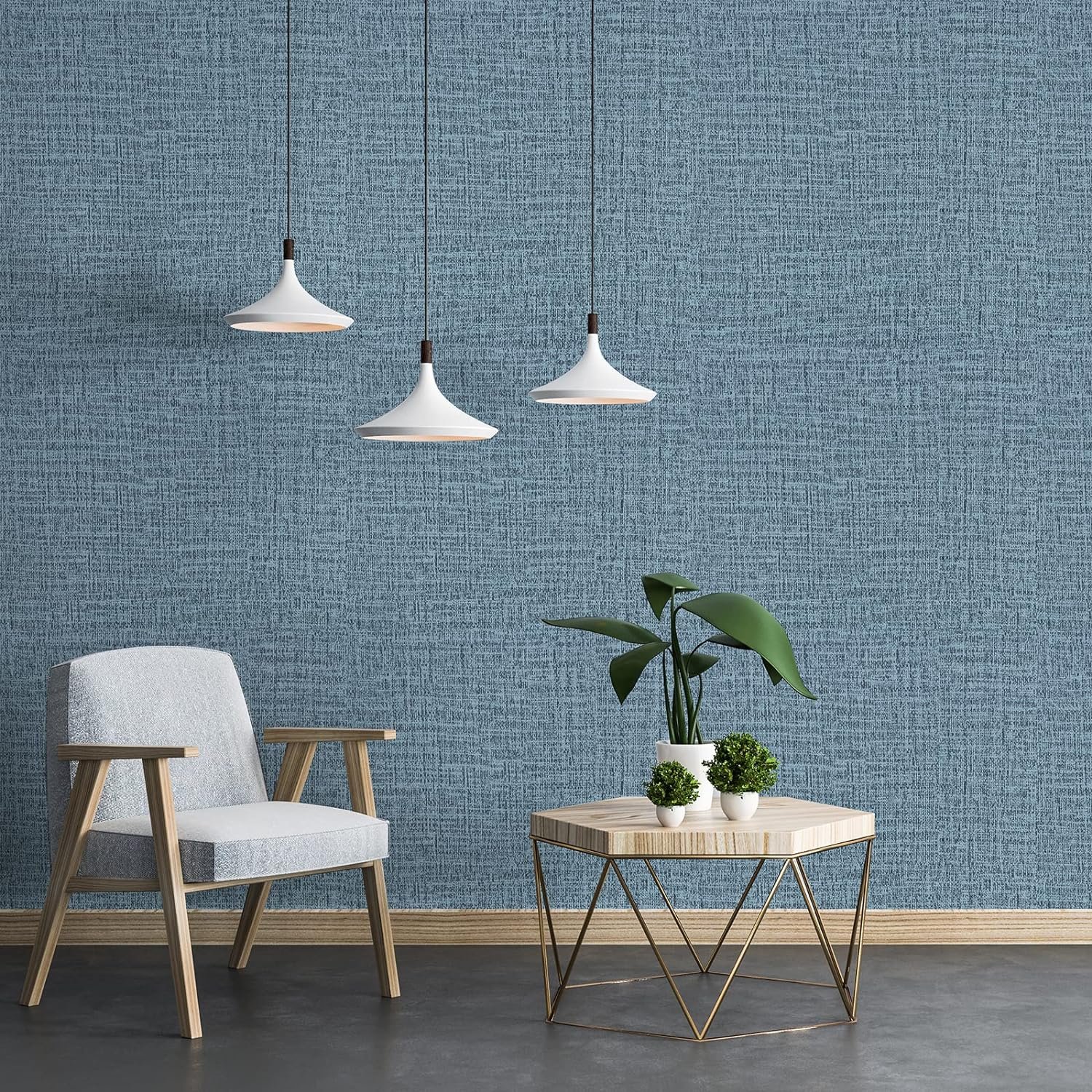 ORON DECO Factory Price Blue Linen Texture Interior Decorative Luxury Wall Paper PVC Self Adhesive Fabric Wallpaper For Wall