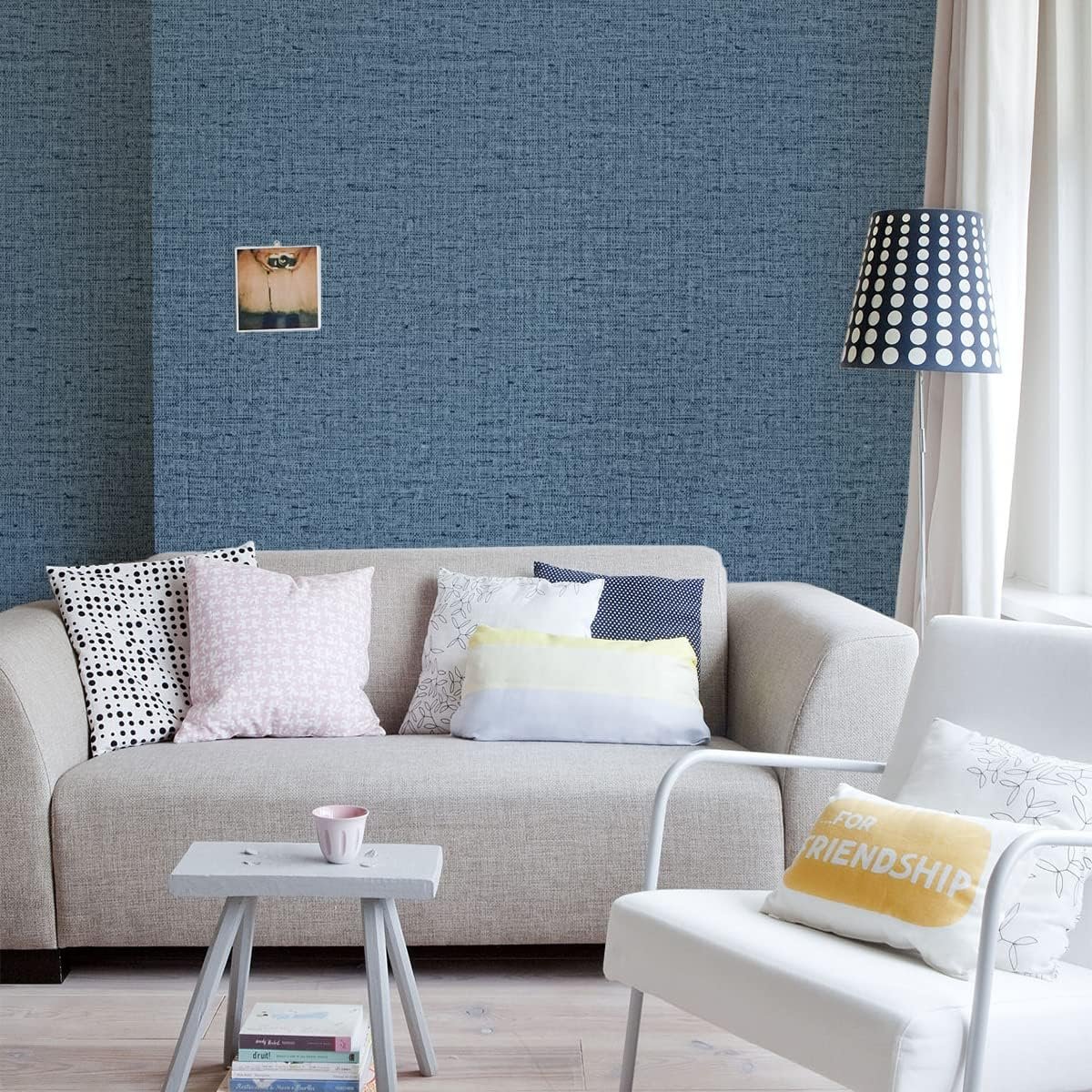 ORON DECO Factory Price Blue Linen Texture Interior Decorative Luxury Wall Paper PVC Self Adhesive Fabric Wallpaper For Wall