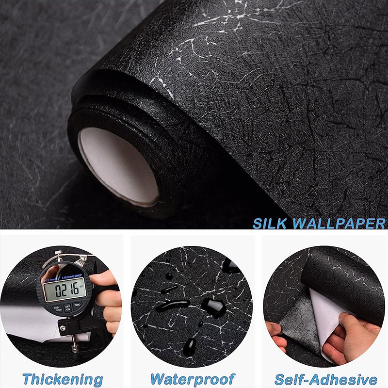 Removable black 3D silk embossed paper self adhesive vinyl waterproof countertop wallpaper peel and stick for home decoration