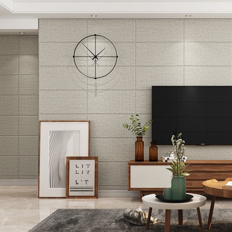 Plain Color Self-adhesive PVC Linen Textured Wall Panel Waterproof Soft Foldable Wall Sticker for Home Decor Hotel Gym