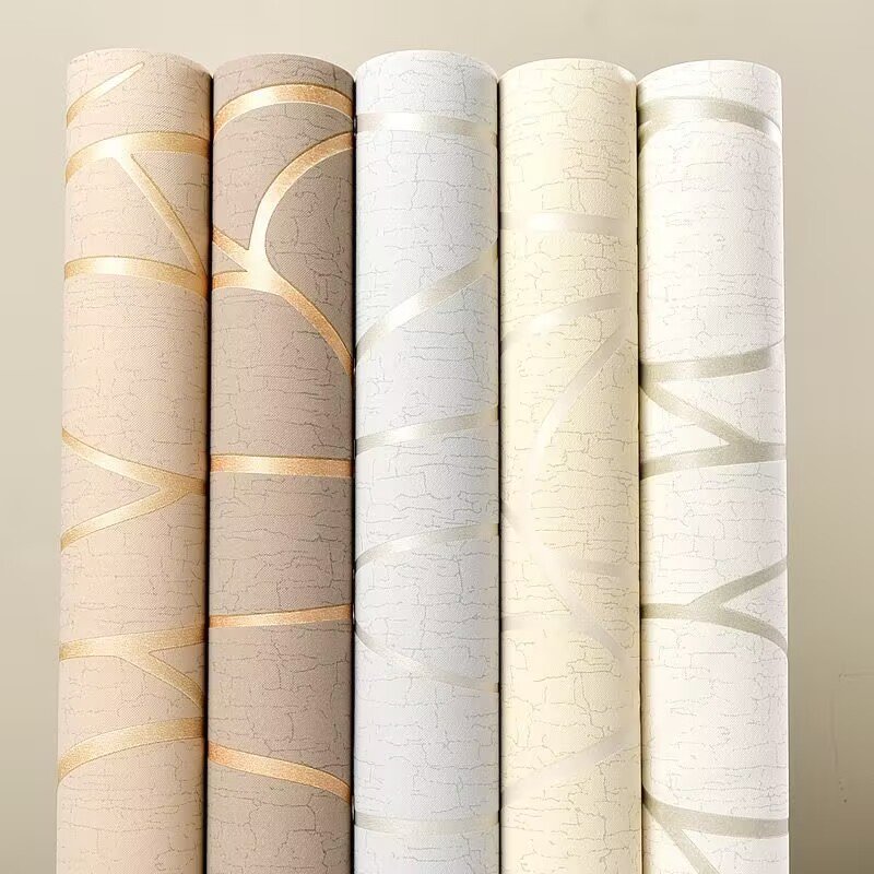 Factory Supply 3D Suede Brown Designs Gold Lines Striped Walls Roll Modern Non-Woven Wallpaper For Home