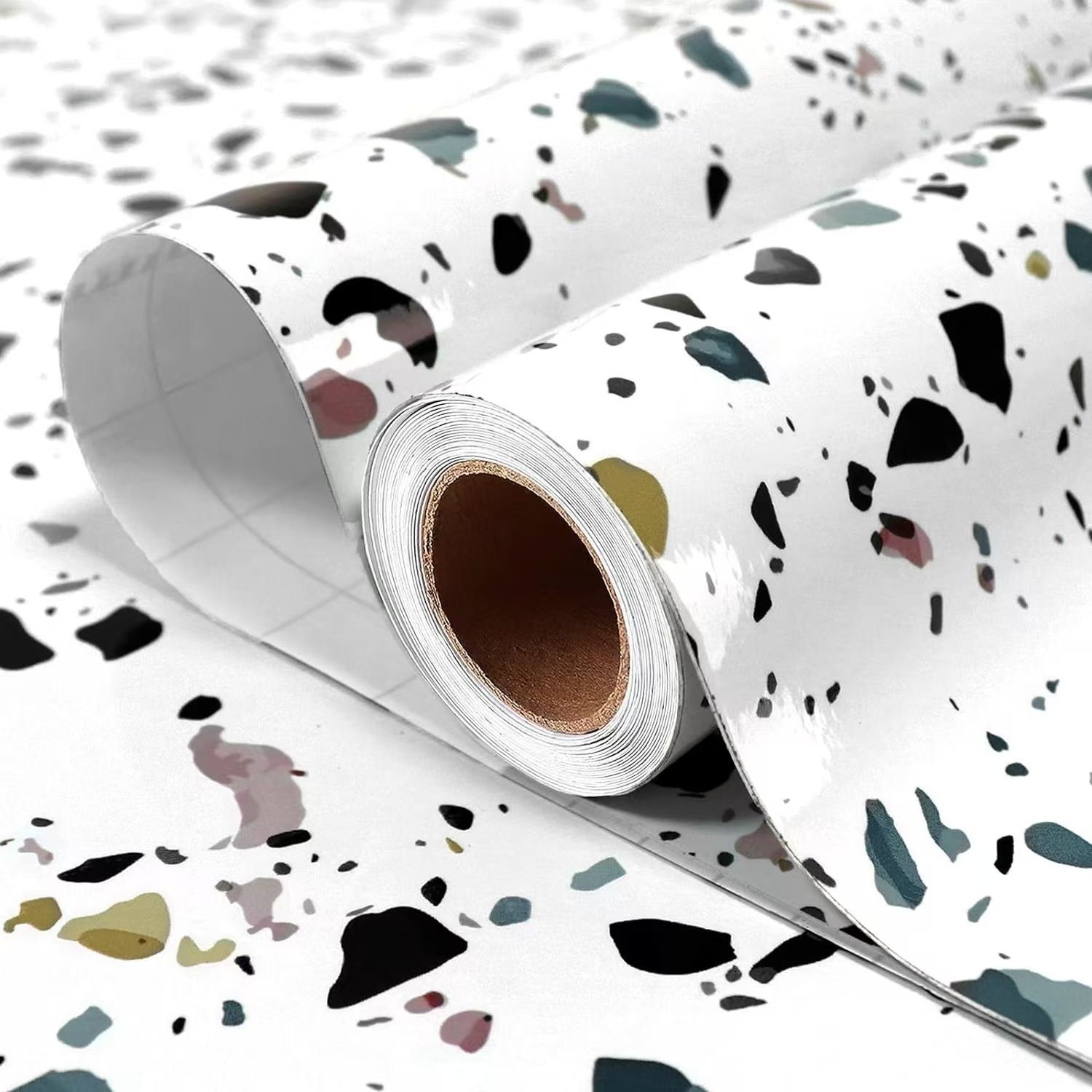 Waterproof Glossy Terrazzo Kitchen Wall Paper Self Adhesive Marble Sticker For Wall Vinyl Wallpaper Peel And Stick