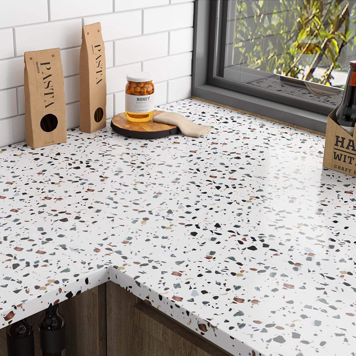 Waterproof Glossy Terrazzo Kitchen Wall Paper Self Adhesive Marble Sticker For Wall Vinyl Wallpaper Peel And Stick