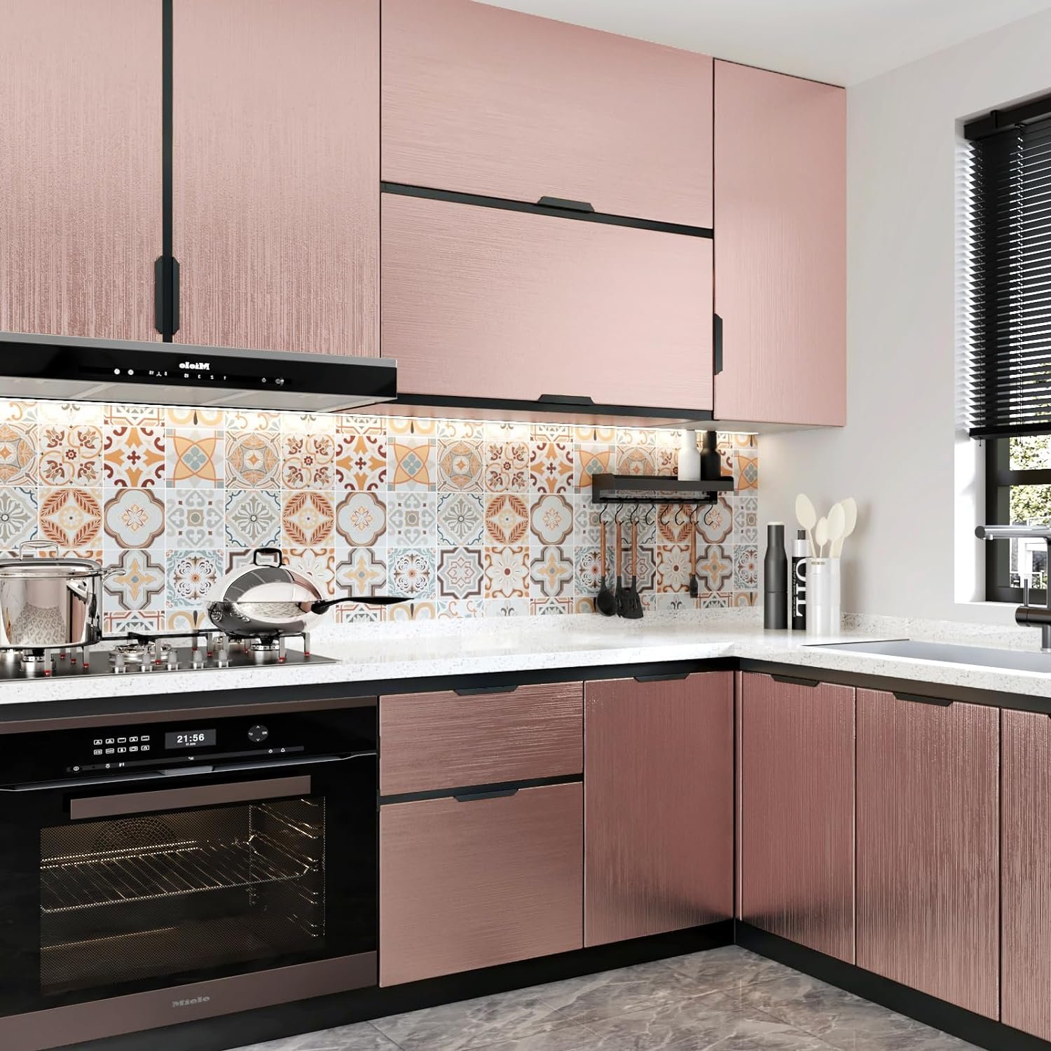 ORON DECO Self-Adhesive Stainless Steel Brushed Wallpaper Rose Gold Metallic Decorative Metallized Films for Kitchen
