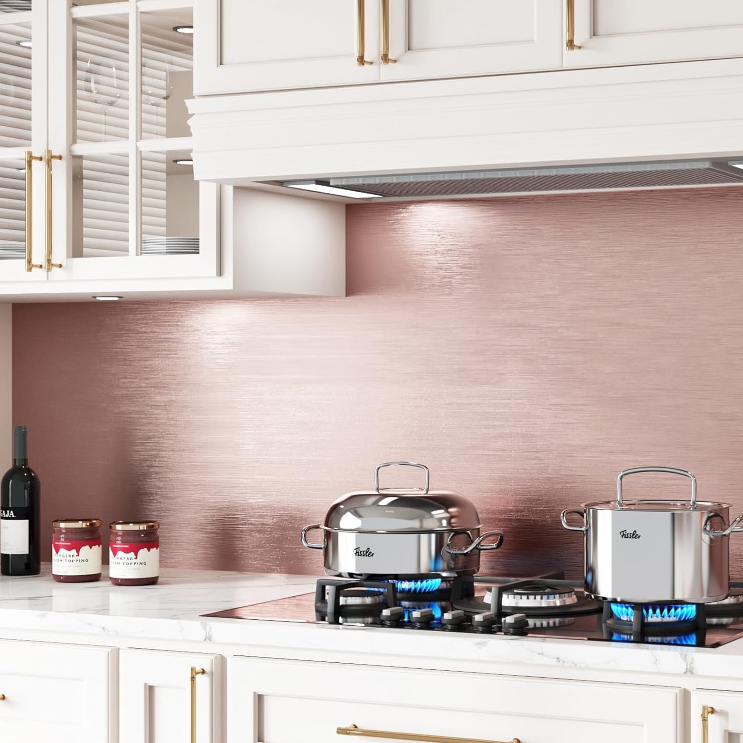 ORON DECO Self-Adhesive Stainless Steel Brushed Wallpaper Rose Gold Metallic Decorative Metallized Films for Kitchen