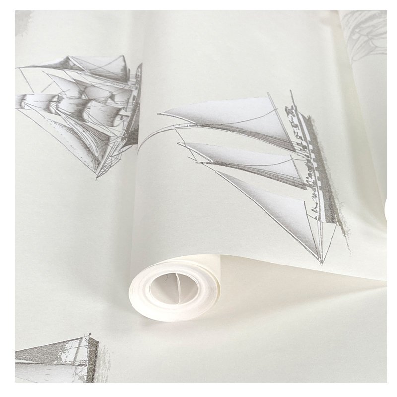 Children's room cartoon non-woven wallpaper bedroom interior wall decorative wallpaper boy sailboat wallpaper