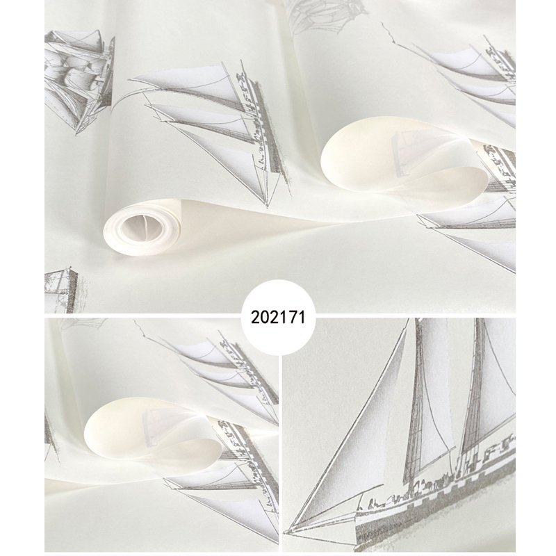 Children's room cartoon non-woven wallpaper bedroom interior wall decorative wallpaper boy sailboat wallpaper