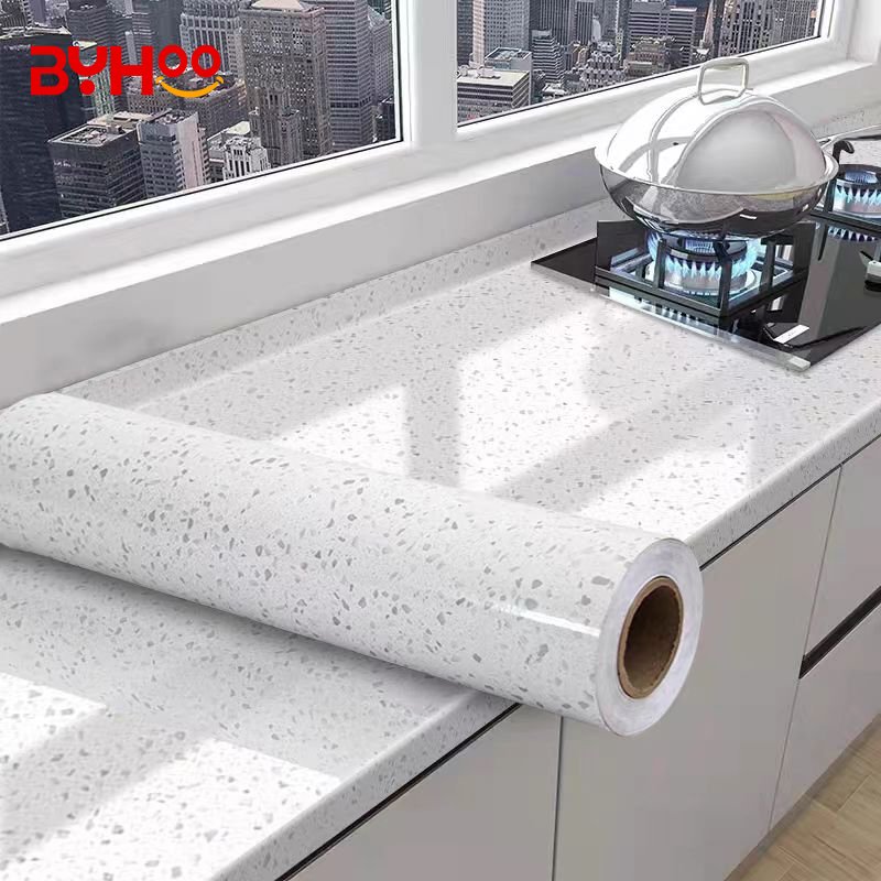 PVC Glossy White Marble Wallpaper for Countertop Peel and Stick Wallpaper Waterproof Self Adhesive Removable