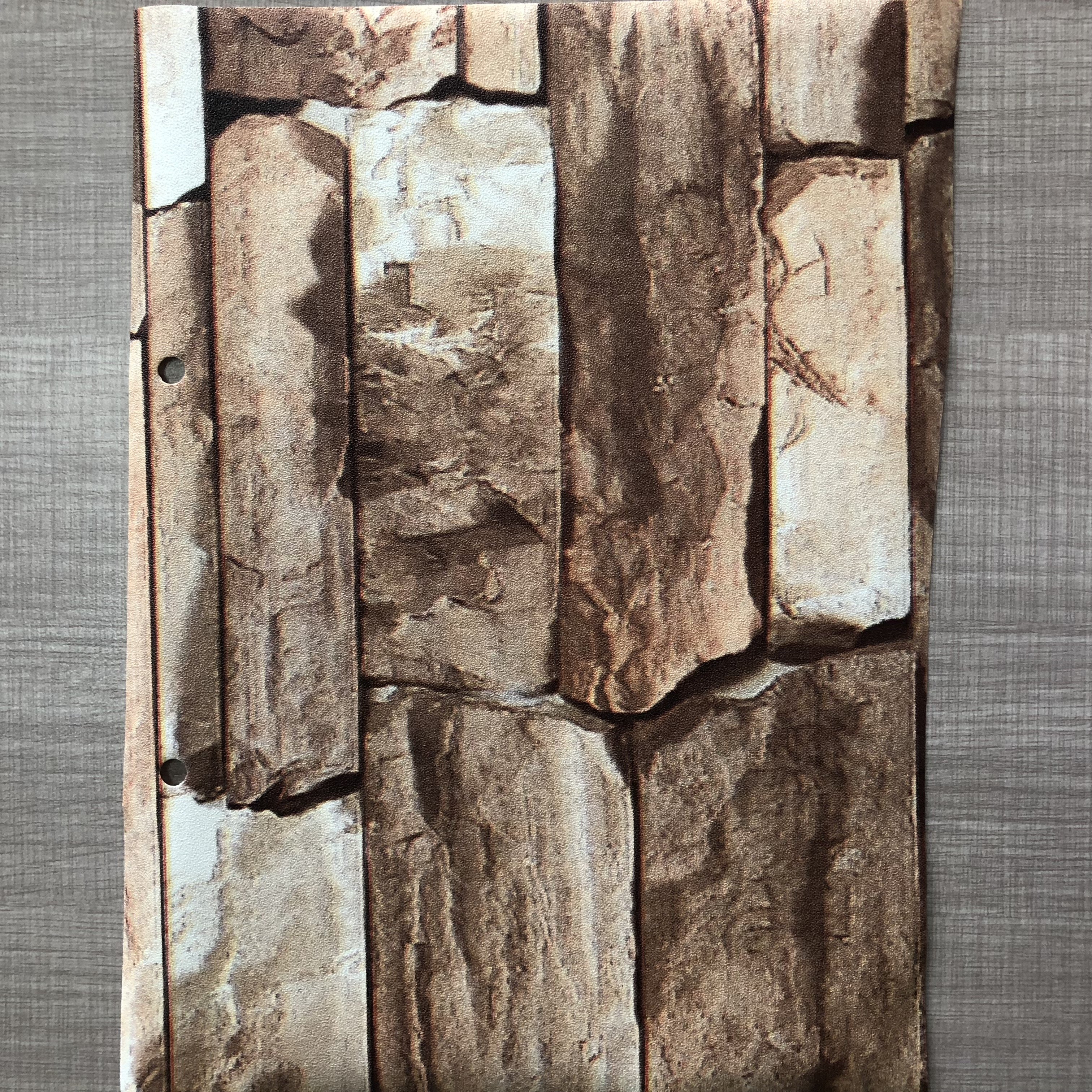 Old Brick Wallpaper Roll, Flat 3D Effect Blocks Stone Look Removable Wall Paper Vintage Home Decoration (Brown)