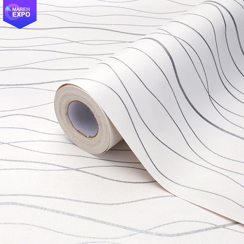 Asian waterproof 3d striped pvc grey white tone wallpaper design line home decor roll texture wallpaper