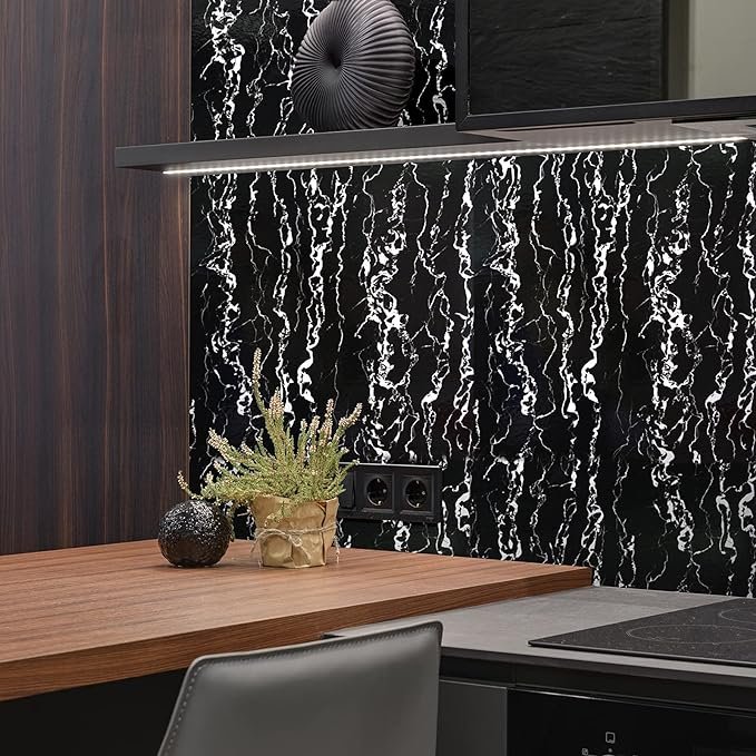 Black And White Marble Wallpaper Glossy PVC self Adhesive Removable Kitchen Bathroom Cabinets Waterproof Countertop Wallpaper