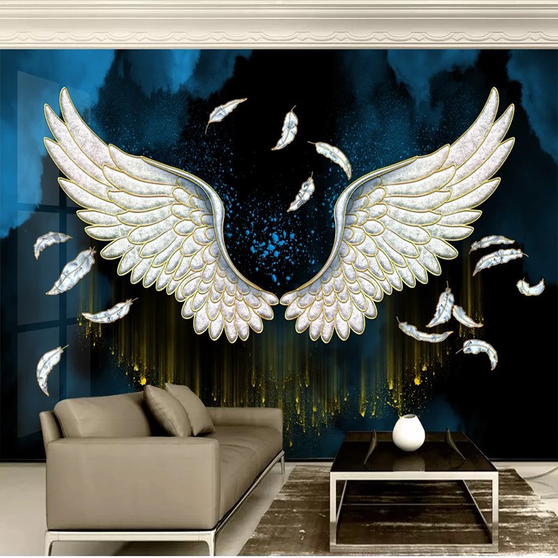 KOMNNI Custom Wall Mural European Feather With White Wings Self-Adhesive Wall Murals Living Room Home Decor 3d Wallpaper Fresco