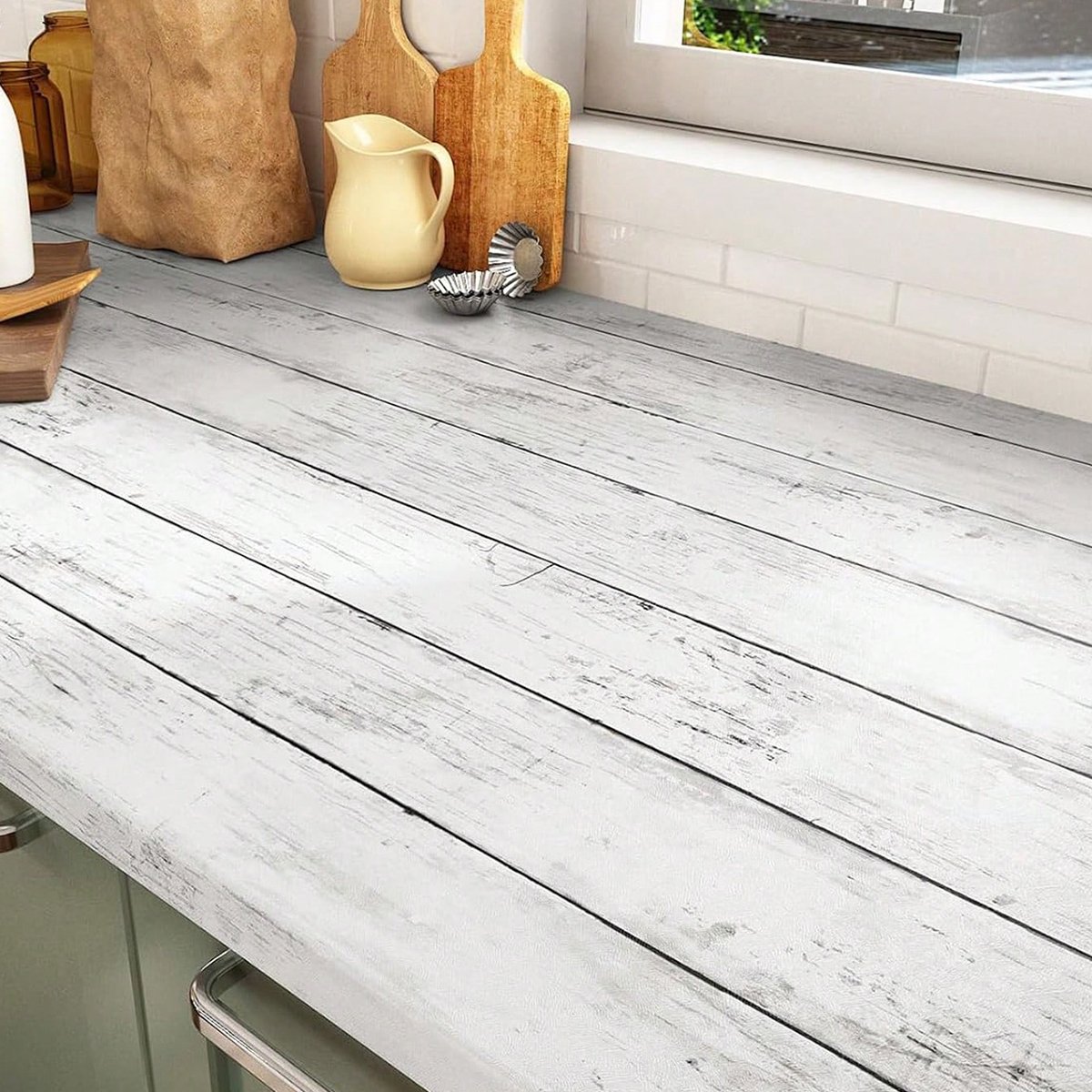 Selfadhesive waterproof and anti fouling retro wood grain white wood grain rural background decorative wallpaper, home wallpaper