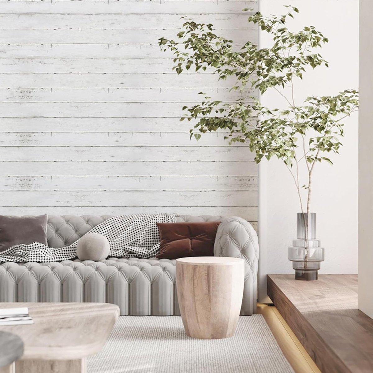 Selfadhesive waterproof and anti fouling retro wood grain white wood grain rural background decorative wallpaper, home wallpaper