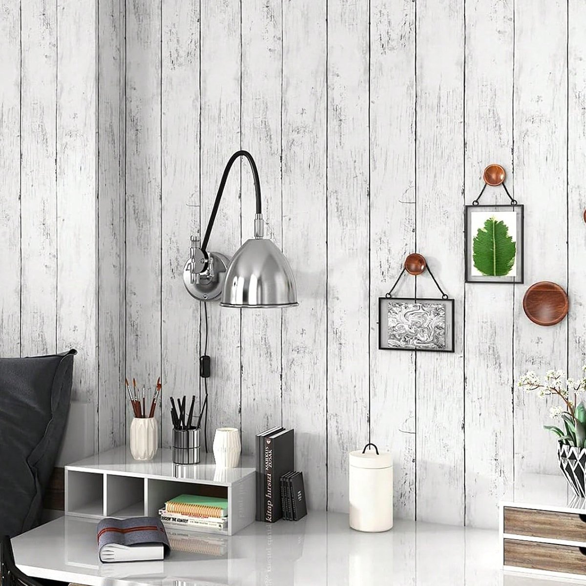 Selfadhesive waterproof and anti fouling retro wood grain white wood grain rural background decorative wallpaper, home wallpaper