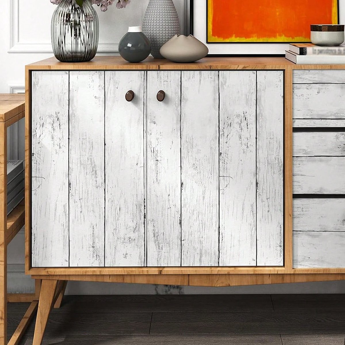 Selfadhesive waterproof and anti fouling retro wood grain white wood grain rural background decorative wallpaper, home wallpaper