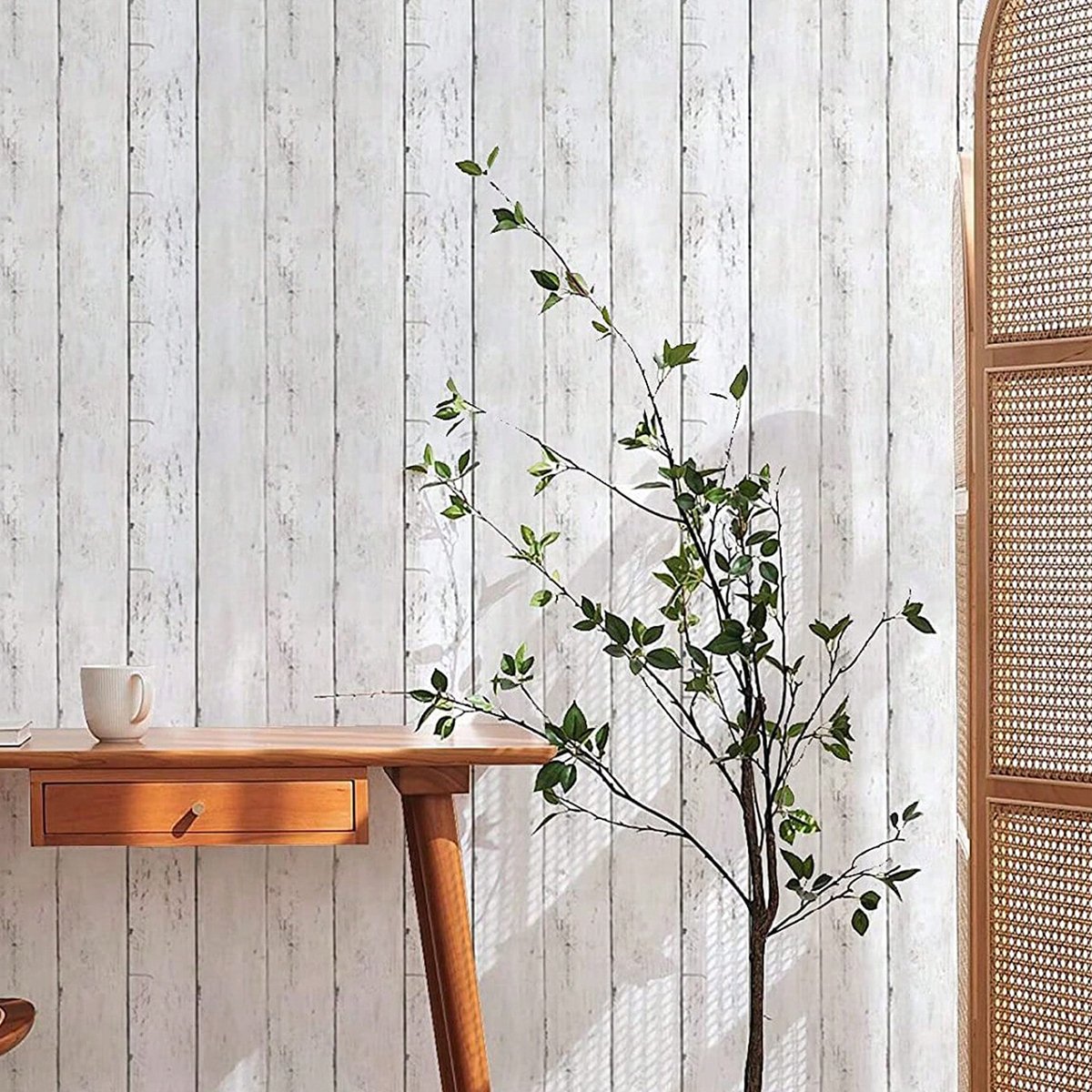 Selfadhesive waterproof and anti fouling retro wood grain white wood grain rural background decorative wallpaper, home wallpaper