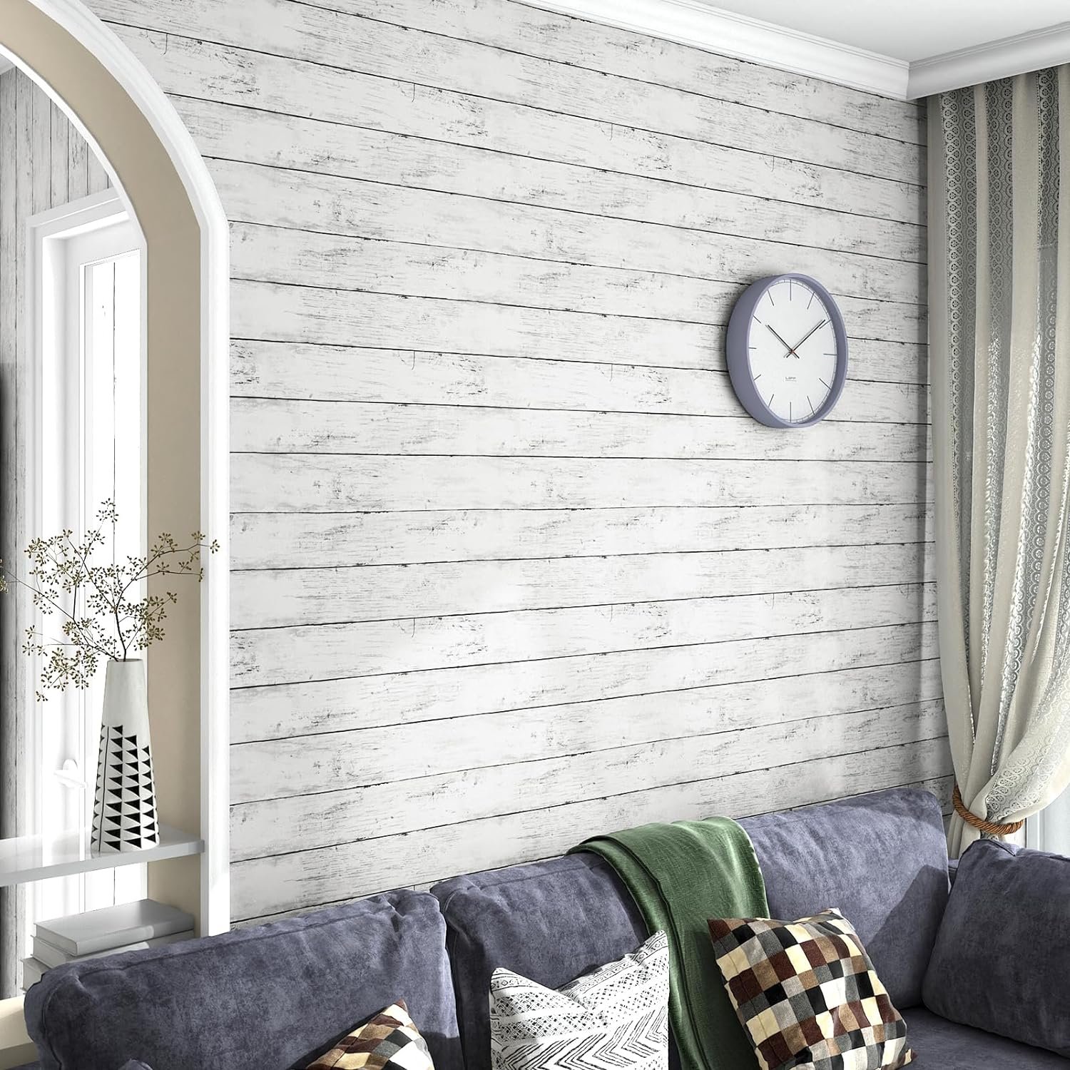 Selfadhesive waterproof and anti fouling retro wood grain white wood grain rural background decorative wallpaper, home wallpaper