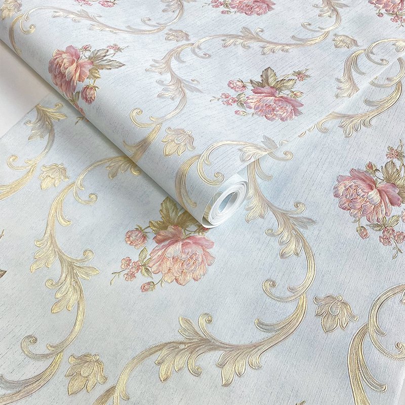 Light blue 3D wallpaper for home decoration bedroom living room hotel sofa background wall flower wallpaper hotel wallpaper