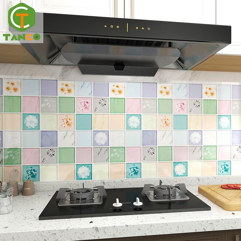 60cm width peel & stick wallpaper oil-proof kitchen tile sticker self-adhesive wall paper for kitchen decor