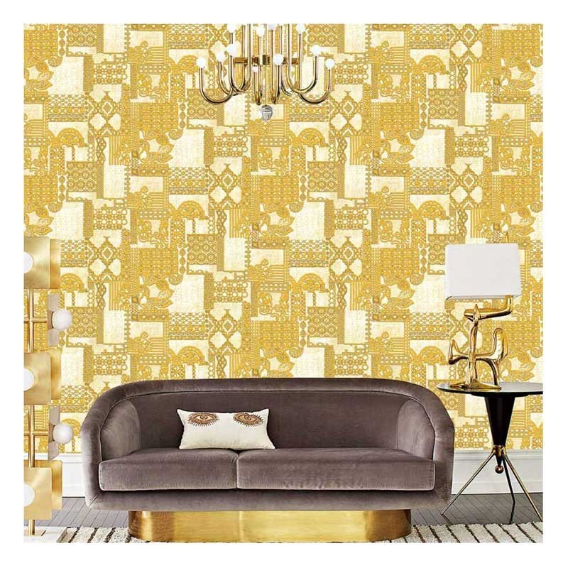 High Quality Waterproof Gold Chinoiserie Hotel Living Room Hall Decorative Vinyl Coated PVC Wallpaper Embossed Wall Wallcovering