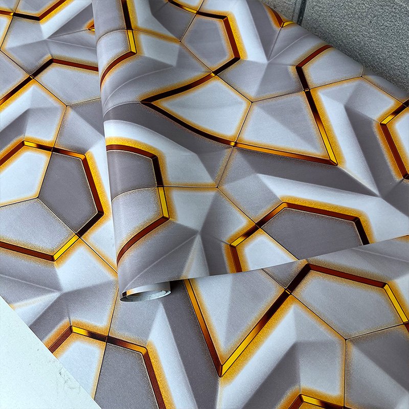 modern design Interior 3D geometric Wallpaper peel and stick wall coating PVC black and gold wallpaper for bar salon decoration