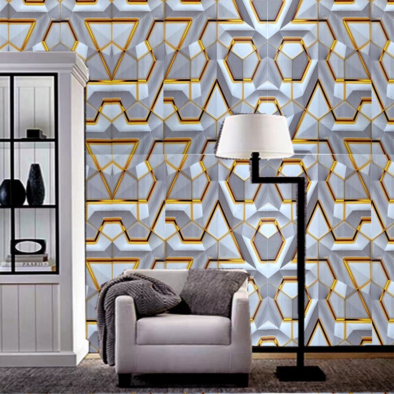 modern design Interior 3D geometric Wallpaper peel and stick wall coating PVC black and gold wallpaper for bar salon decoration