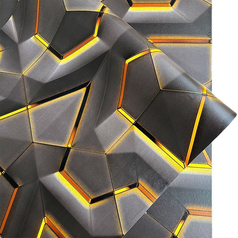 modern design Interior 3D geometric Wallpaper peel and stick wall coating PVC black and gold wallpaper for bar salon decoration