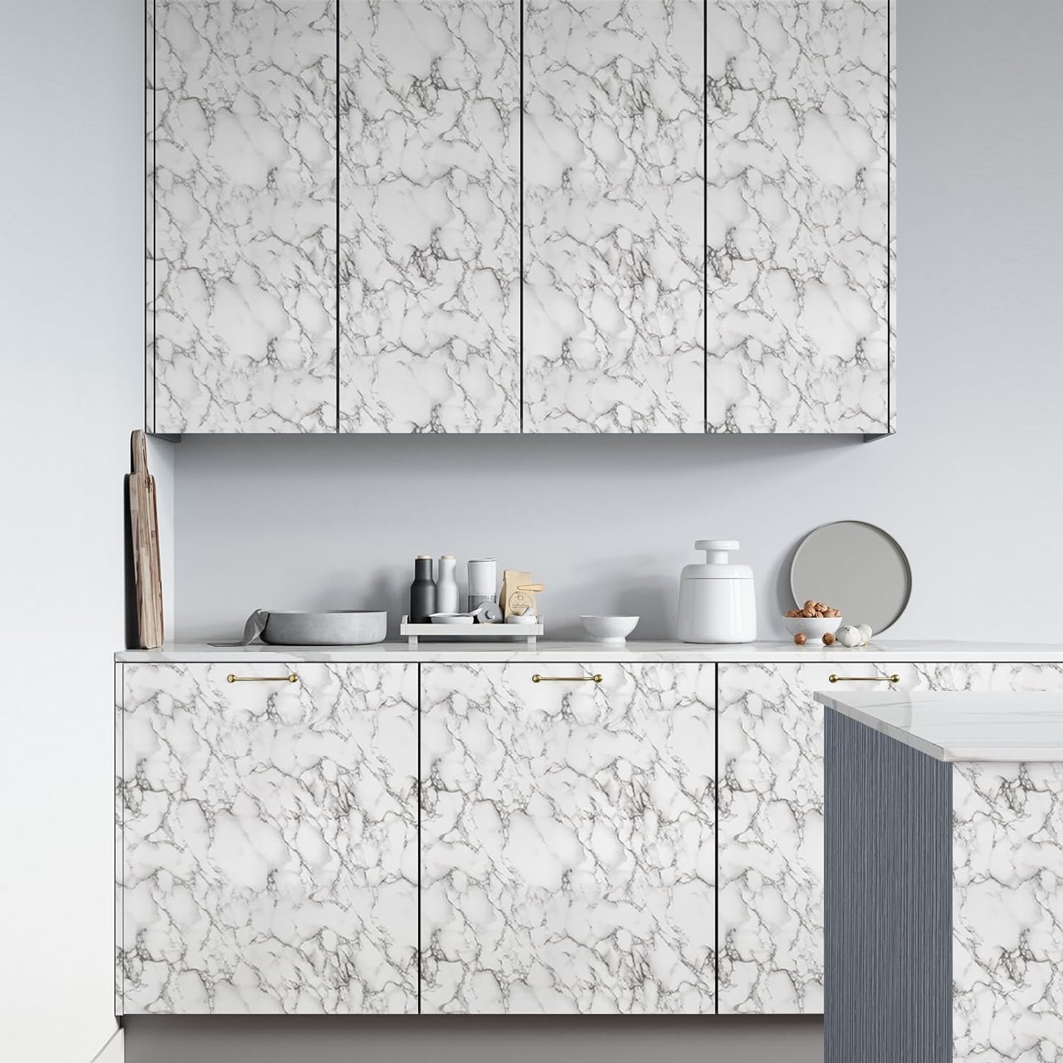 ORON DECO Waterproof White Peel And Stick Wallpaper PVC Self-Adhesive Vinyl 3D Marble Sticker Wall Paper For Kitchen Cabinets