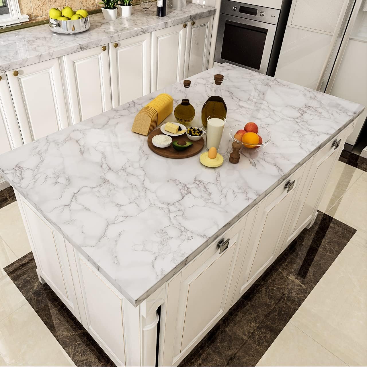 ORON DECO Waterproof White Peel And Stick Wallpaper PVC Self-Adhesive Vinyl 3D Marble Sticker Wall Paper For Kitchen Cabinets