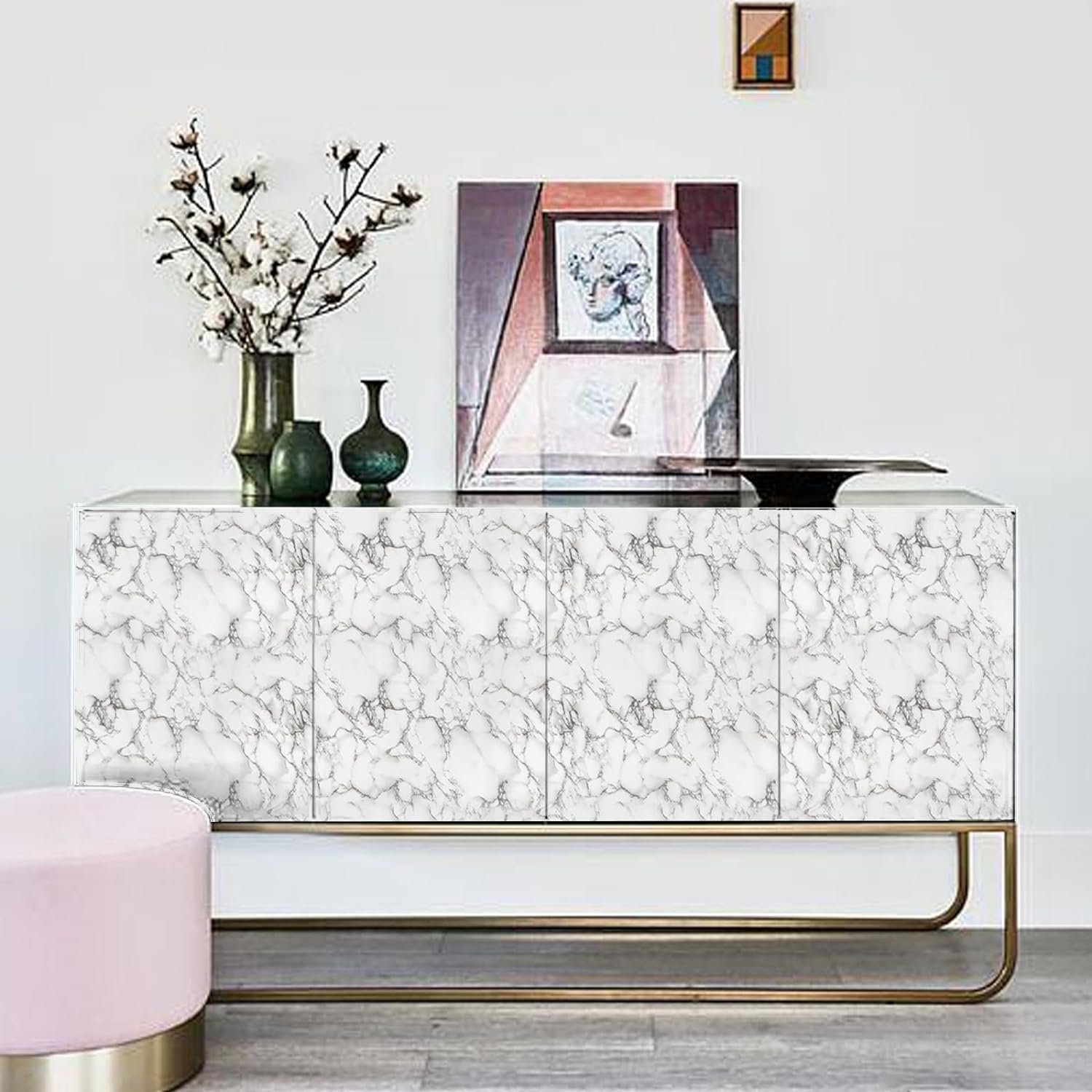ORON DECO Waterproof White Peel And Stick Wallpaper PVC Self-Adhesive Vinyl 3D Marble Sticker Wall Paper For Kitchen Cabinets