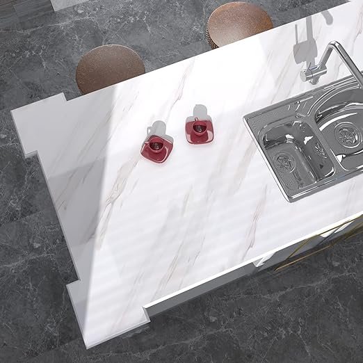 3D White Vinyl Marble Stickers Peel and Stick Wall Paper Waterproof Self Adhesive Wallpaper for Kitchen Countertop