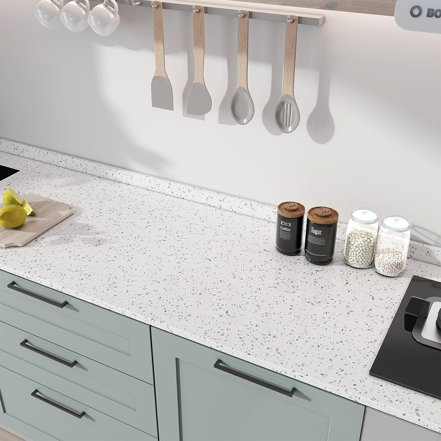 ORON DECO Glossy White Granite Terrazzo Vinyl Self-Adhesive Marble Wallpaper Sticker Modern Kitchen Countertops Waterproof