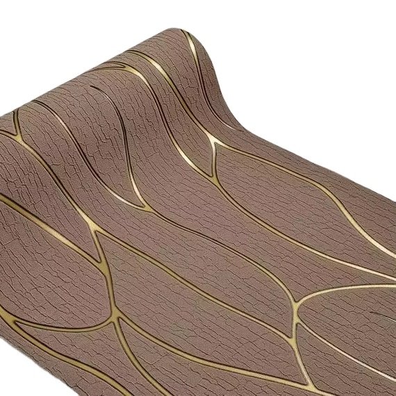 High Quality Modern Non-Woven Wallpaper 3D Suede Brown Designs with Gold Lines Striped Wall Roll for Living Room Hotel