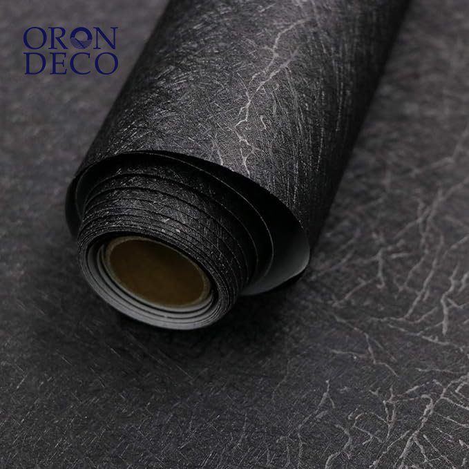 ORON DECO Waterproof 3D Embossed Floral Wallpaper Peel and Stick Self-Adhesive Black Textured Vinyl Silk for Wall Decoration