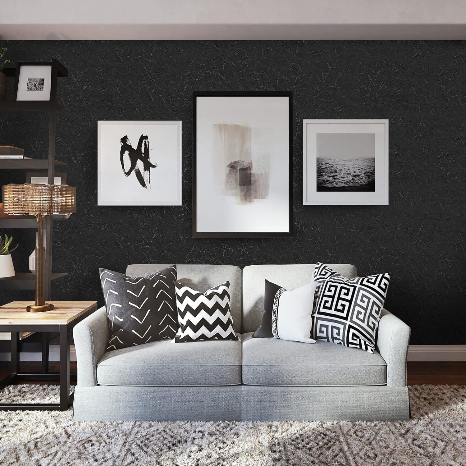 ORON DECO Waterproof 3D Embossed Floral Wallpaper Peel and Stick Self-Adhesive Black Textured Vinyl Silk for Wall Decoration
