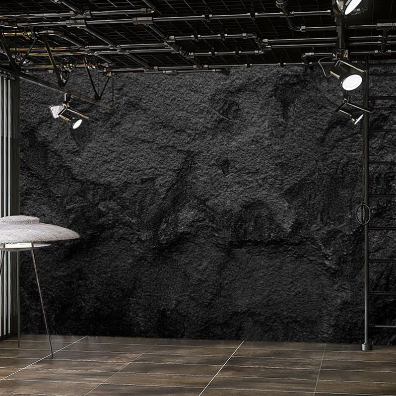 Industrial 3D dark grey stone panel wall bedroom TV background black rock decoration wall mural