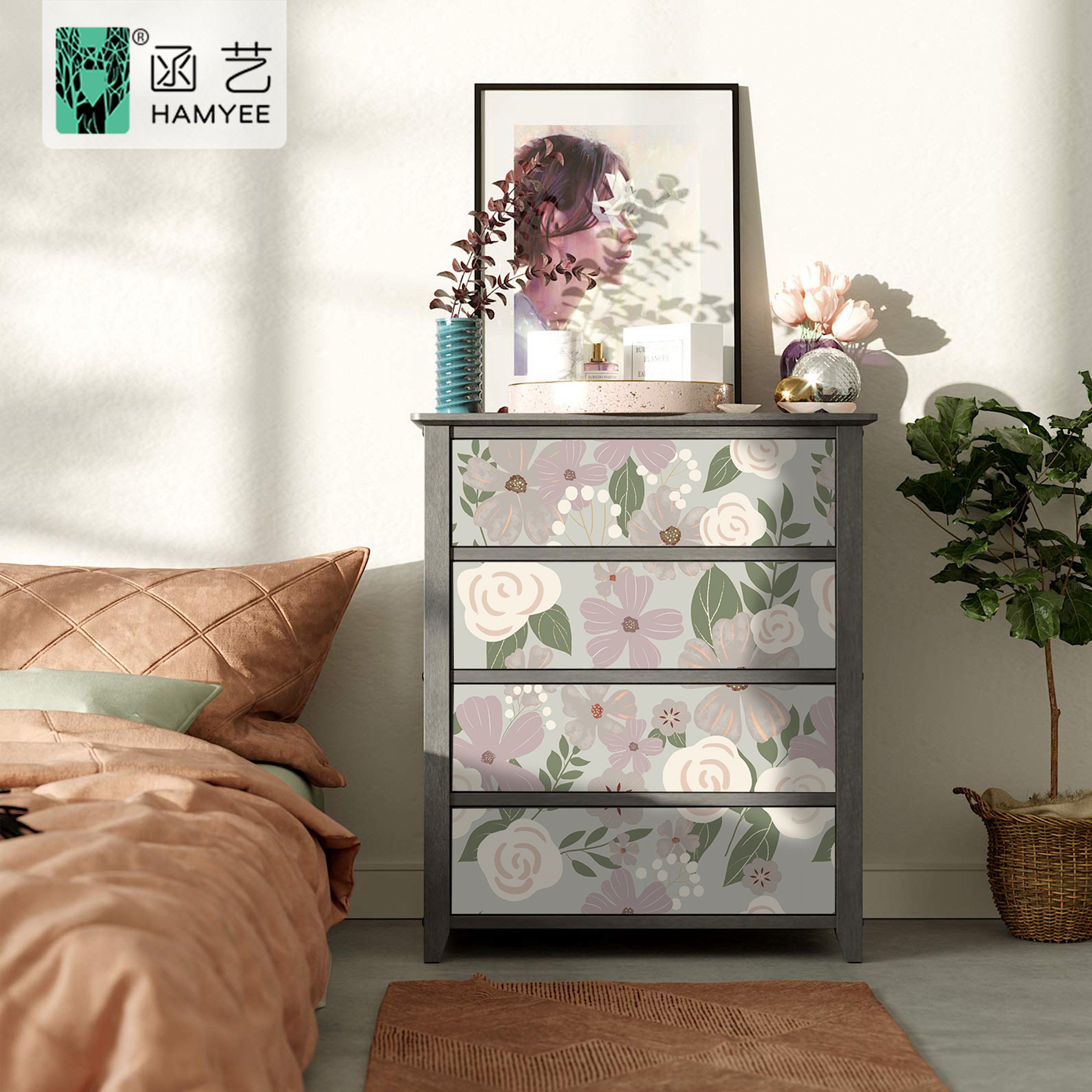 Custom design print self-adhesive peel and stick wallpaper roll for bedroom home decoration